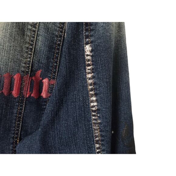 Stay Country Denim Jacket Womens Size 3X Dark Wash Graffiti Art Western Trucker - Picture 8 of 14